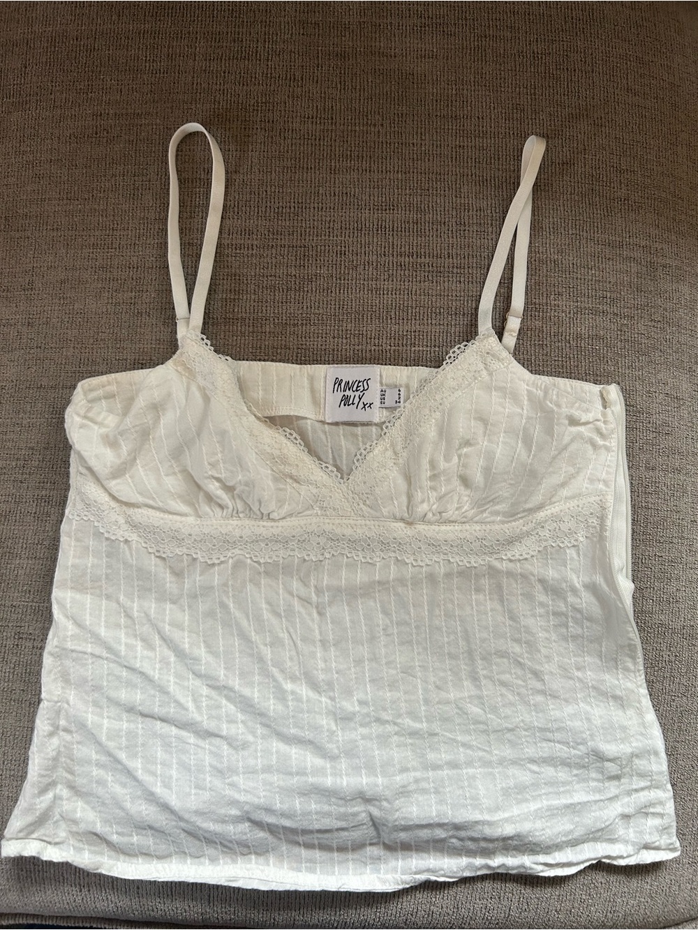 Princess Polly Cream Lace-Trim Cami